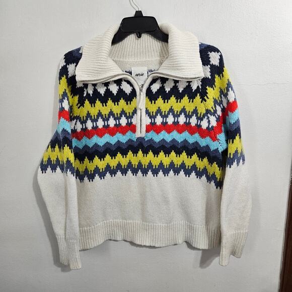 Aerie Fairisle Quarter Zip Chunky Nordic Women's Sweater. Size Medium. - Picture 1 of 6